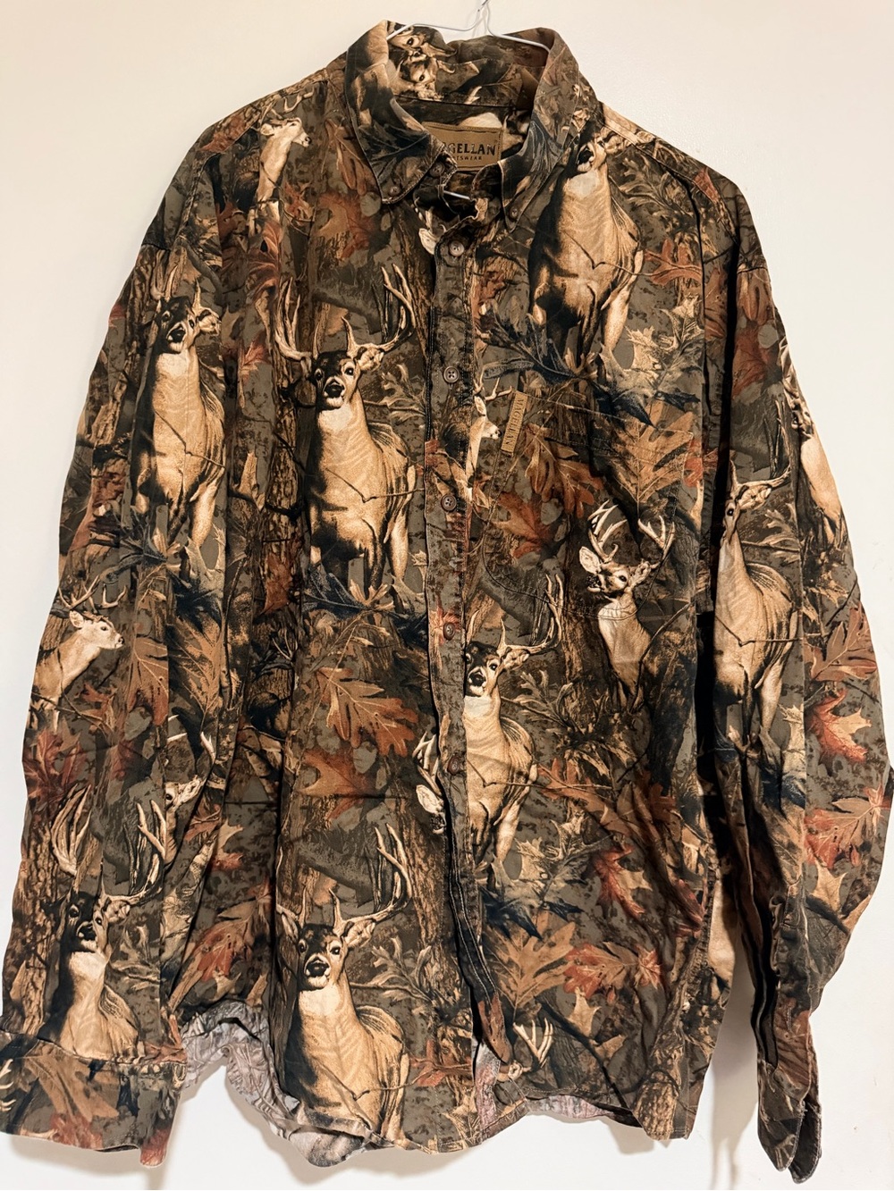 Magellan Outdoors Deer Camo Button Up Shirt Long Sleeve Men's Size XXL